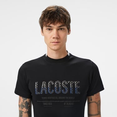  Lacoste Erkek Slim Fit Bisiklet Yaka Baskılı Siyah T-Shirt