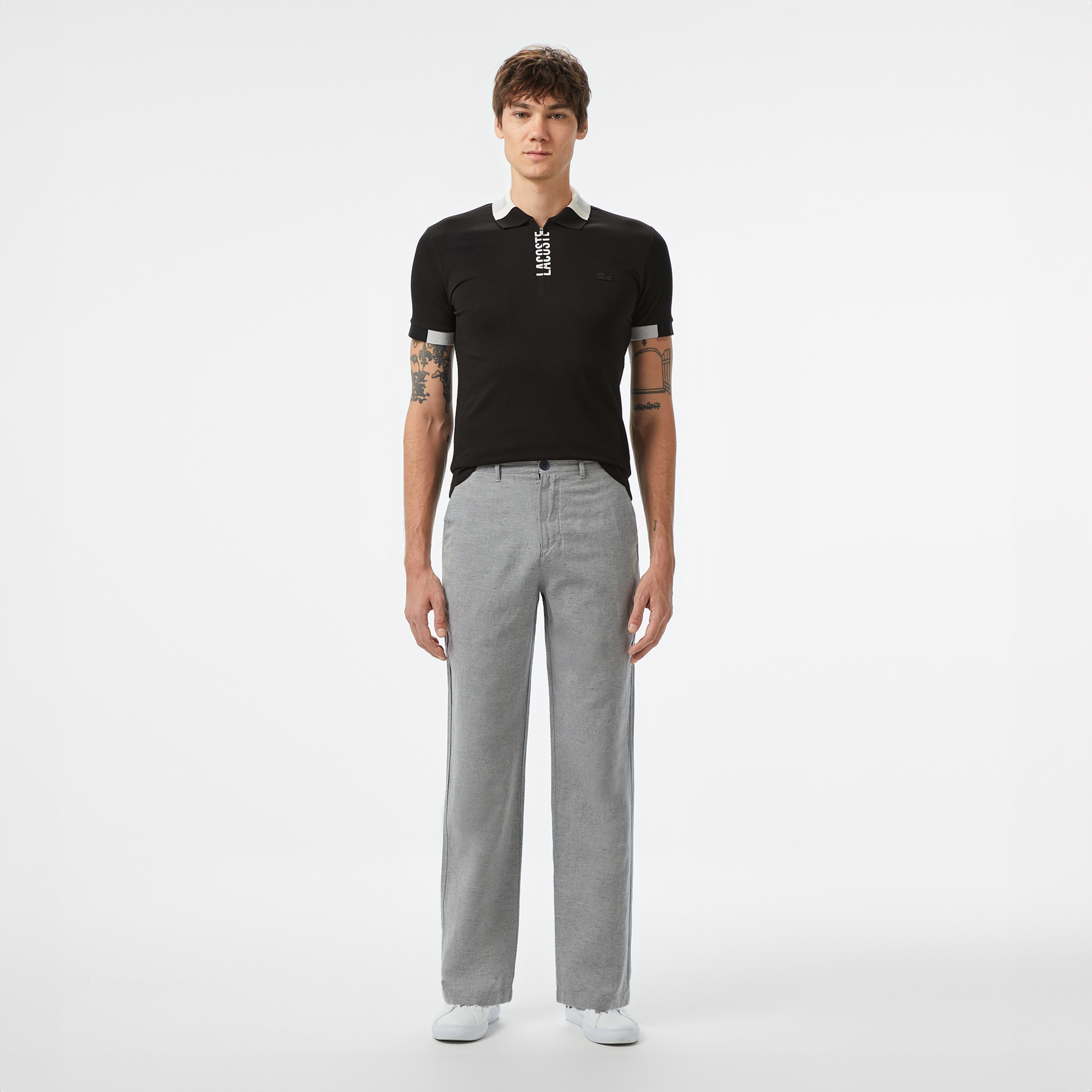 Lacoste Erkek Regular Fit Yarım Fermuarlı Baskılı Siyah Polo