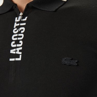  Lacoste Erkek Regular Fit Yarım Fermuarlı Baskılı Siyah Polo