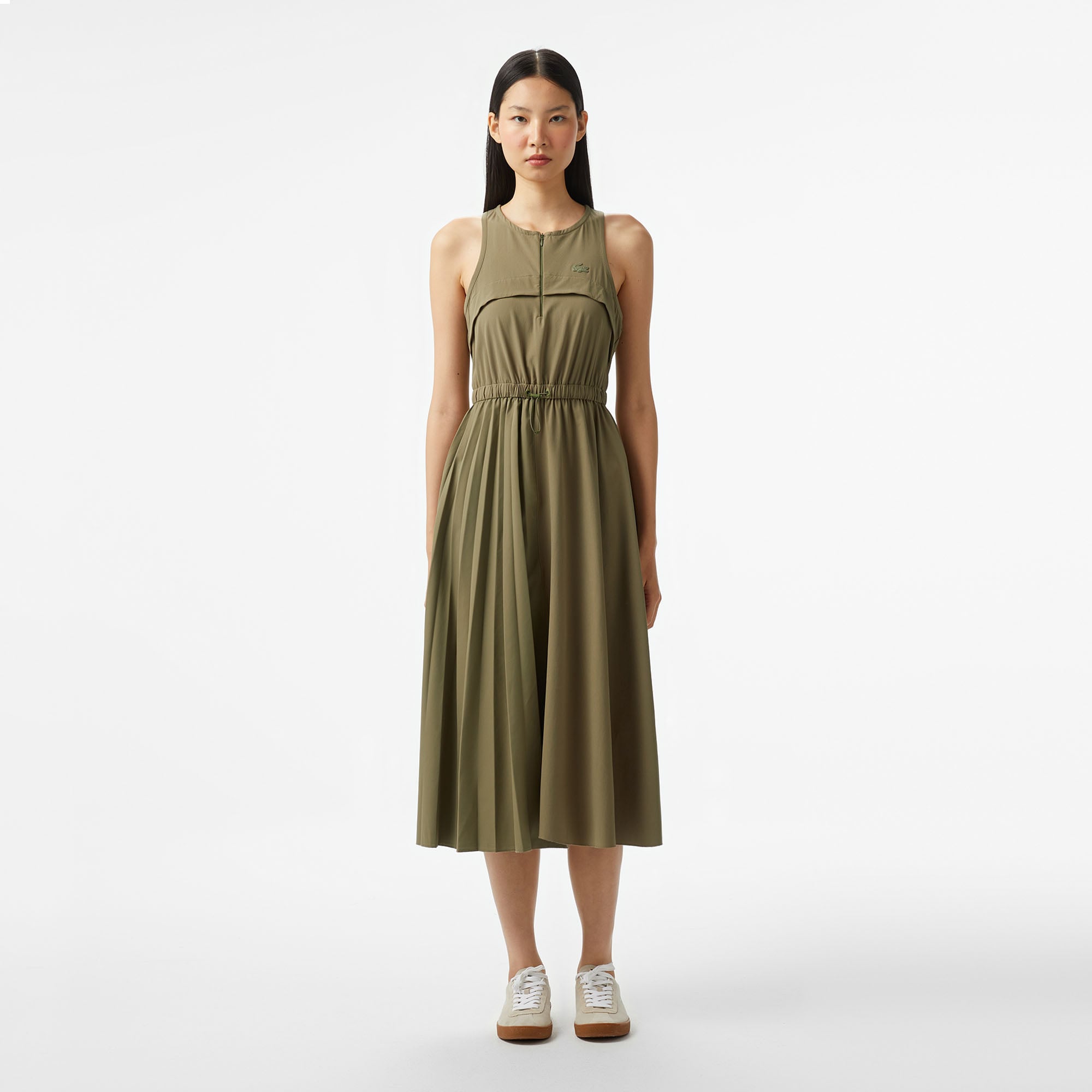  Kadın Flare Fit Kolsuz Bisiklet Yaka Haki Elbise