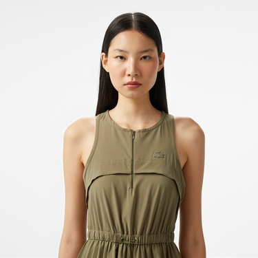  Kadın Flare Fit Kolsuz Bisiklet Yaka Haki Elbise