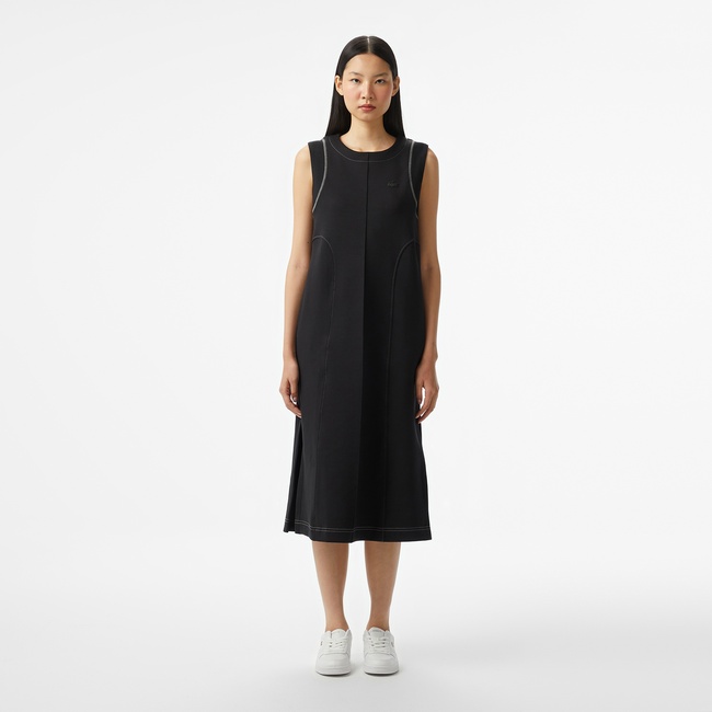  Lacoste Kadın Relaxed Fit Kolsuz Bisiklet Yaka Siyah Elbise