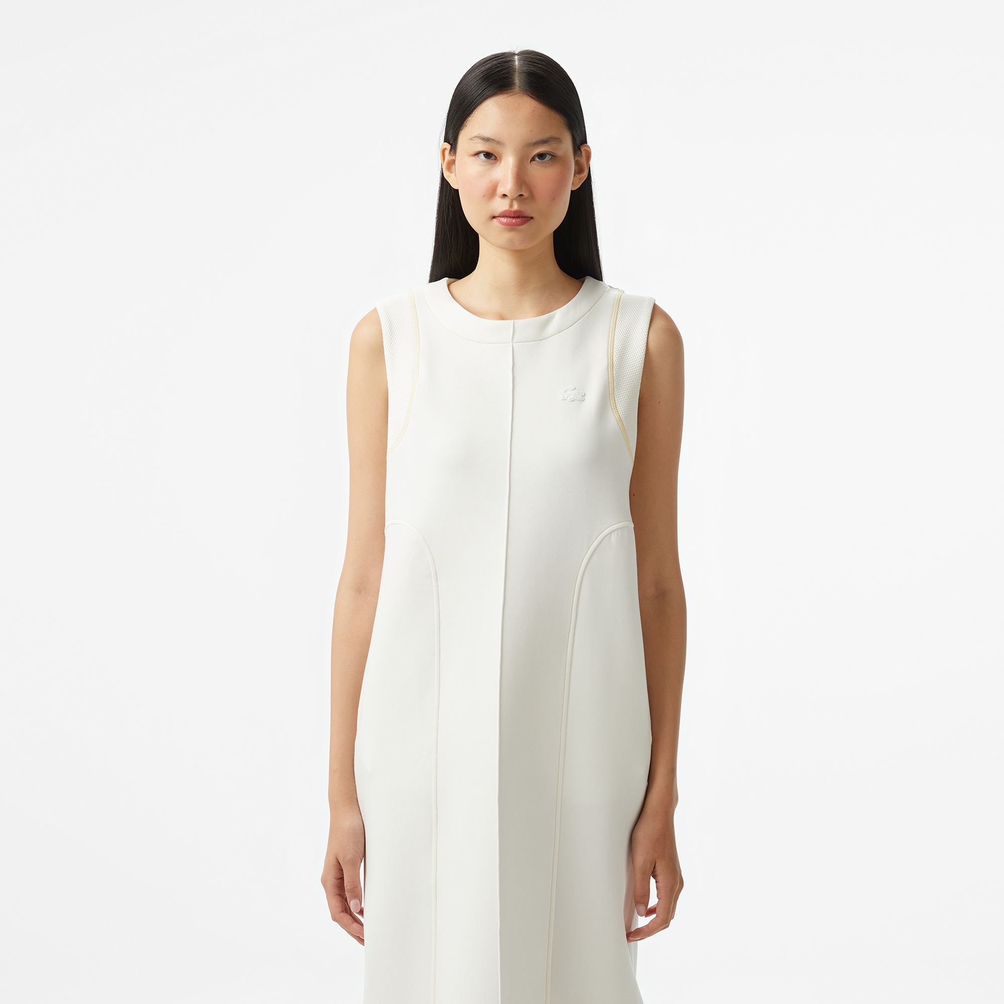 Lacoste Kadın Relaxed Fit Kolsuz Bisiklet Yaka Beyaz Elbise