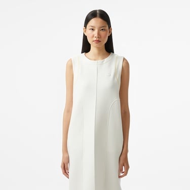  Kadın Relaxed Fit Kolsuz Bisiklet Yaka Beyaz Elbise