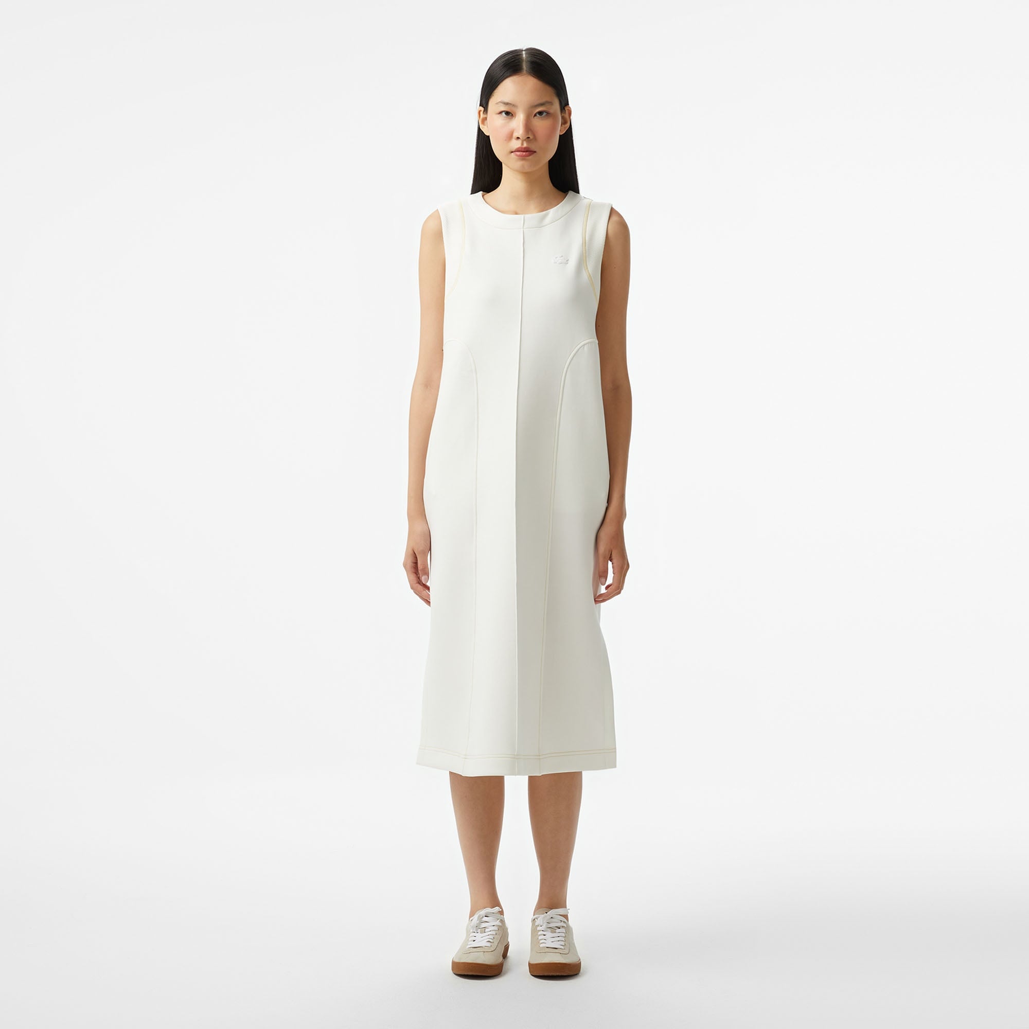 Lacoste Kadın Relaxed Fit Kolsuz Bisiklet Yaka Beyaz Elbise