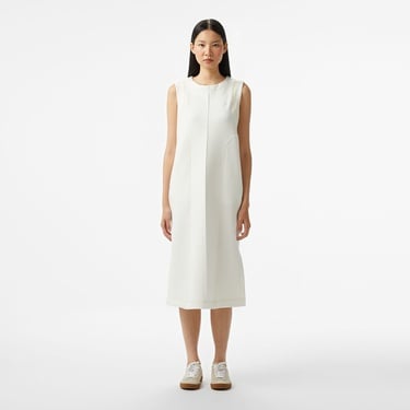  Kadın Relaxed Fit Kolsuz Bisiklet Yaka Beyaz Elbise