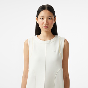  Kadın Relaxed Fit Kolsuz Bisiklet Yaka Beyaz Elbise