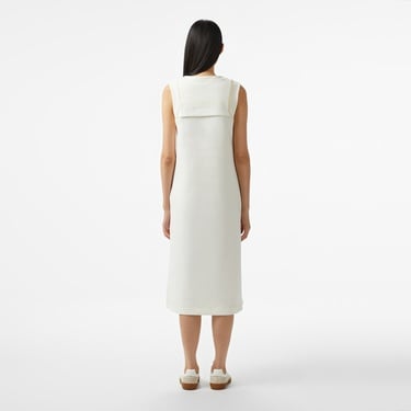  Kadın Relaxed Fit Kolsuz Bisiklet Yaka Beyaz Elbise