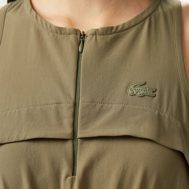  Kadın Flare Fit Kolsuz Bisiklet Yaka Haki Elbise