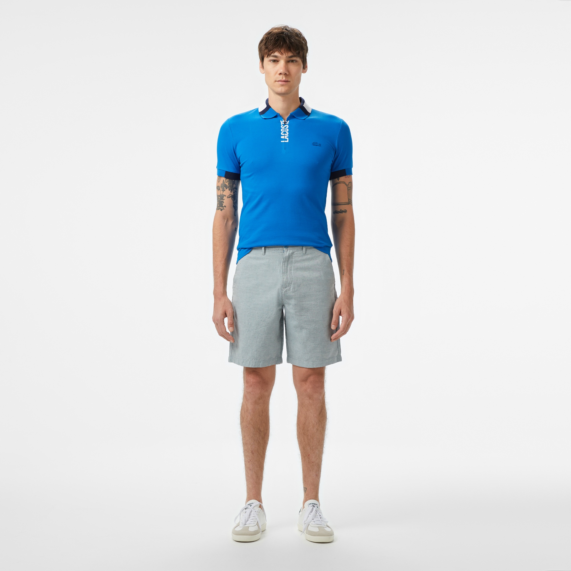 Lacoste Erkek Regular Fit Yarım Fermuarlı Baskılı Mavi Polo