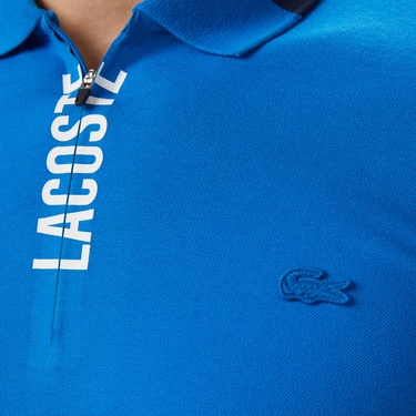  Lacoste Erkek Regular Fit Yarım Fermuarlı Baskılı Mavi Polo