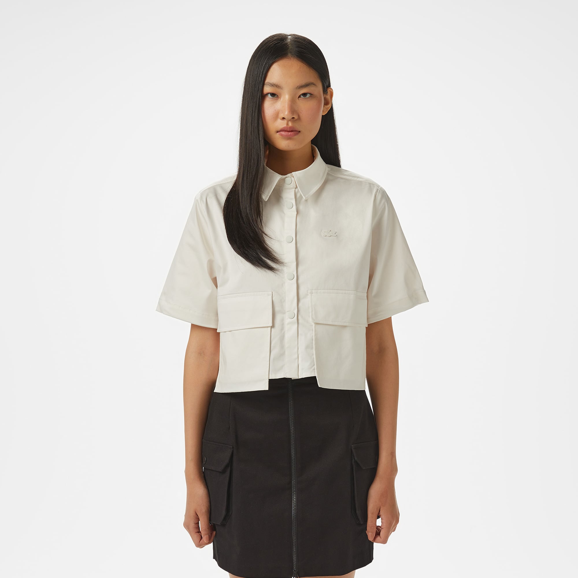  Kadın Regular Fit Yarım Kol Krem Gömlek