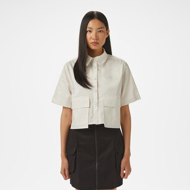  Kadın Regular Fit Yarım Kol Krem Gömlek