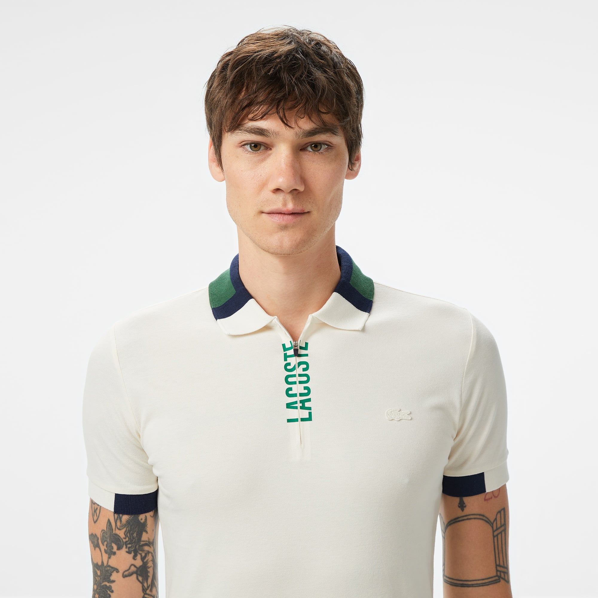 Lacoste Erkek Regular Fit Yarım Fermuarlı Baskılı Beyaz Polo