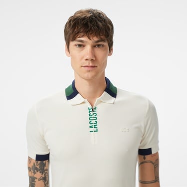  Lacoste Erkek Regular Fit Yarım Fermuarlı Baskılı Beyaz Polo