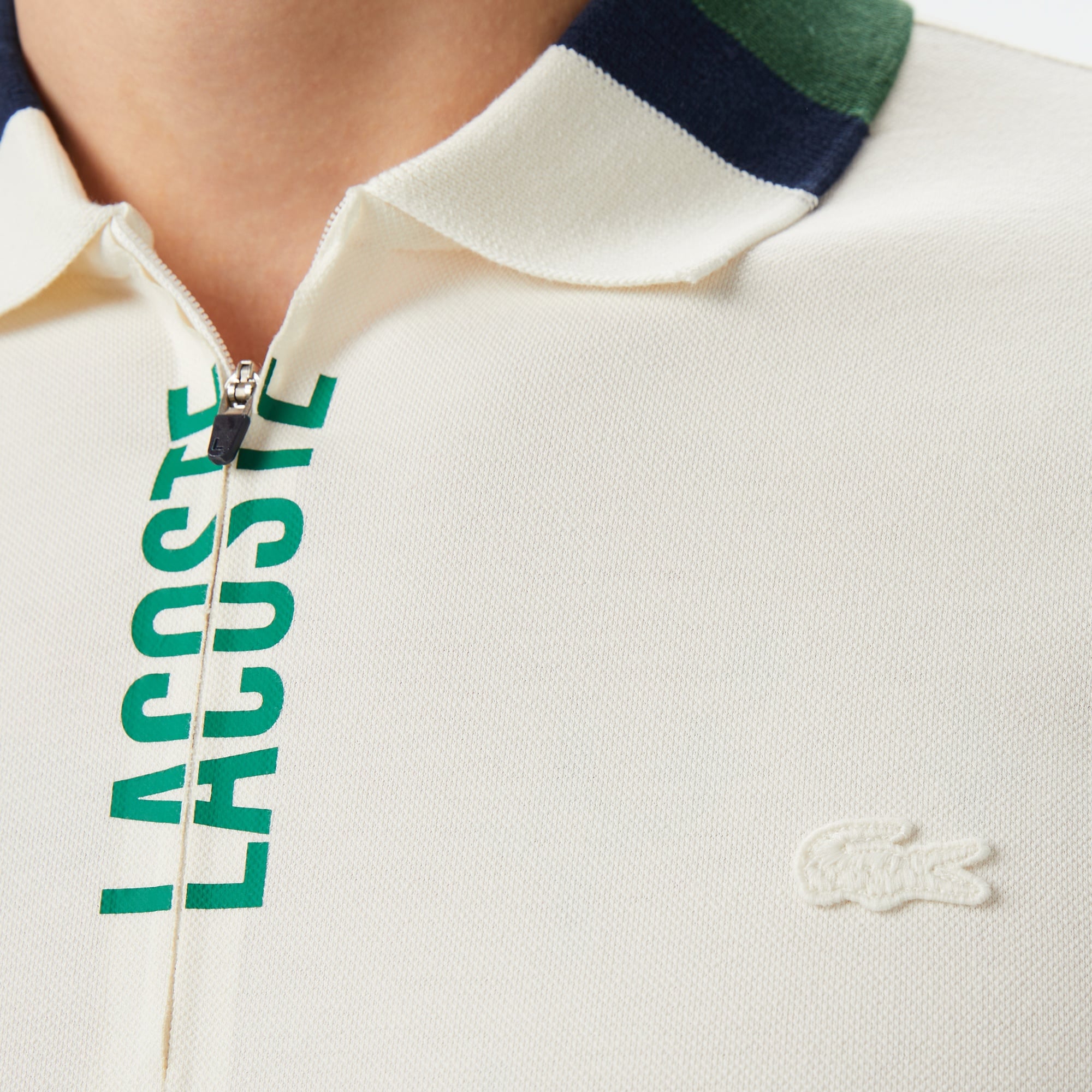 Lacoste Erkek Regular Fit Yarım Fermuarlı Baskılı Beyaz Polo