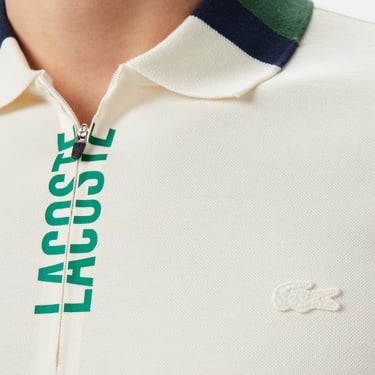  Lacoste Erkek Regular Fit Yarım Fermuarlı Baskılı Beyaz Polo