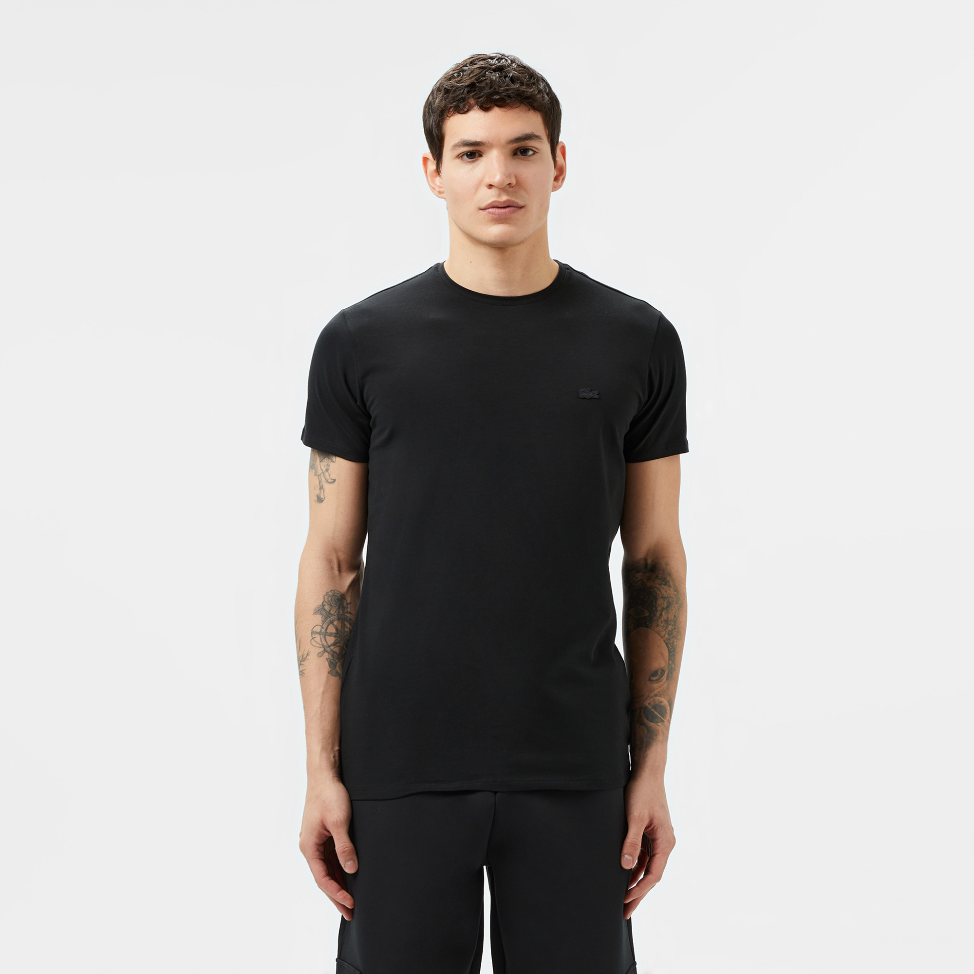  Lacoste Erkek Slim Fit Bisiklet Yaka Siyah T-Shirt