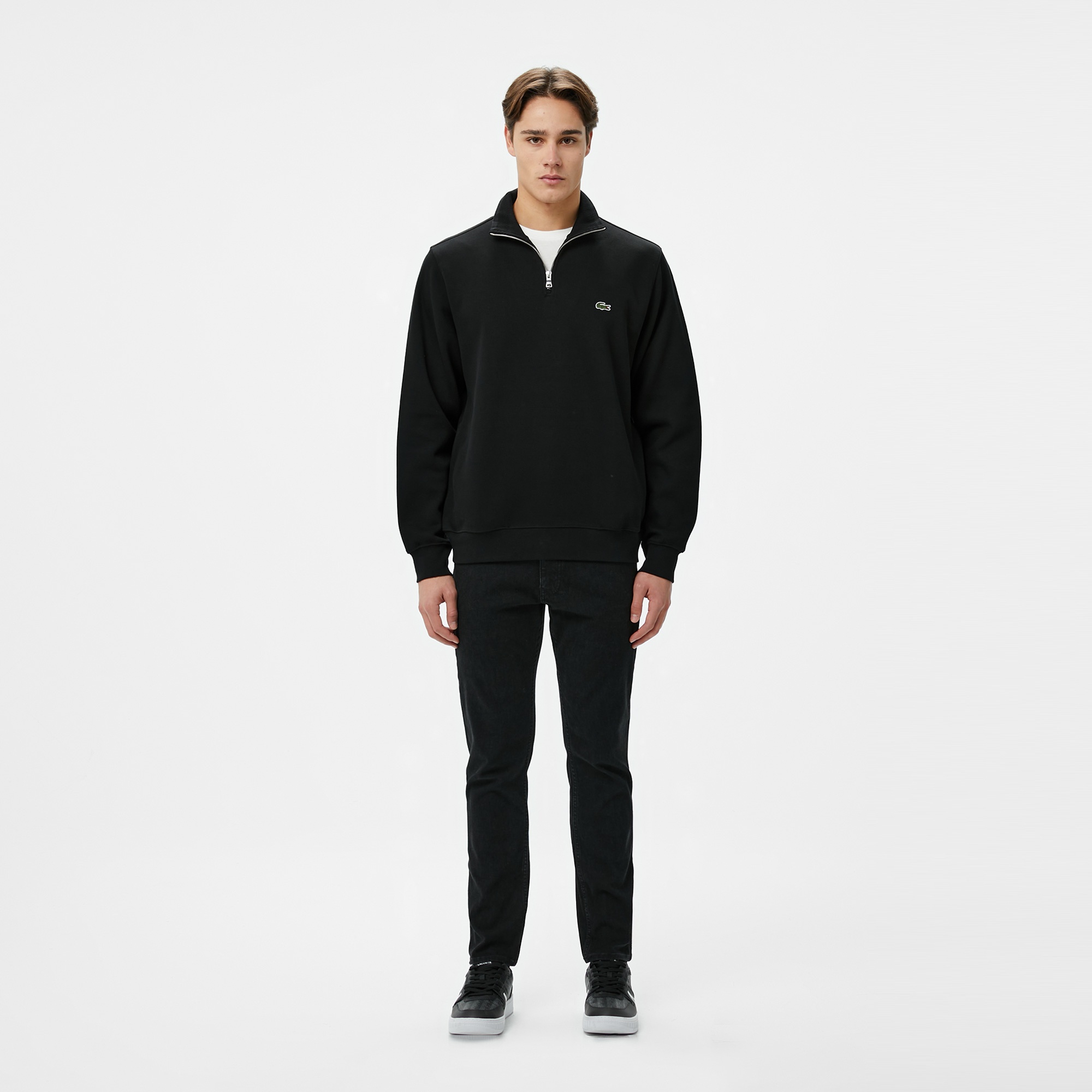 Lacoste Erkek Classic Fit Yarım Fermuarlı Siyah Sweatshirt