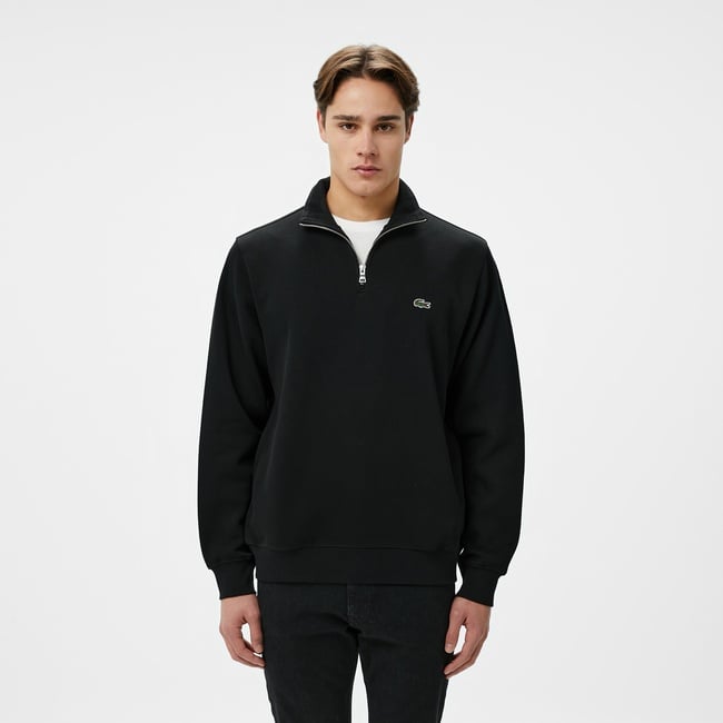  Lacoste Erkek Classic Fit Yarım Fermuarlı Siyah Sweatshirt