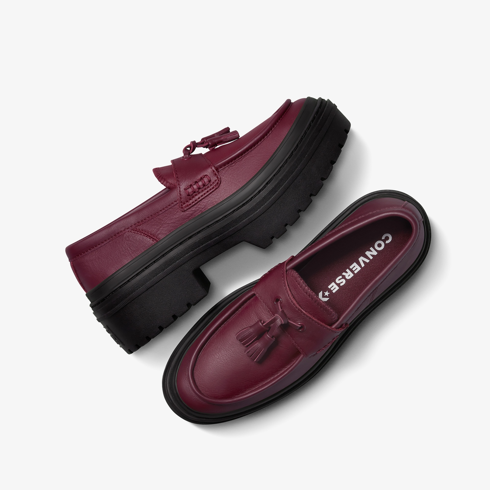 Converse Chuck Taylor All Star Lugged Heel Kadın Bordo Deri Platform Loafer Ayakkabı