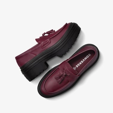  Converse Chuck Taylor All Star Lugged Heel Kadın Bordo Deri Platform Loafer Ayakkabı