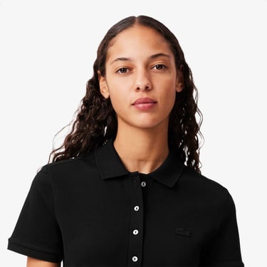  Lacoste Kadın Slim Fit Kısa Kollu Polo Yaka Siyah Elbise