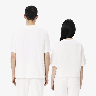  Lacoste Unisex Loose Fit Bisiklet Yaka Beyaz T-Shirt