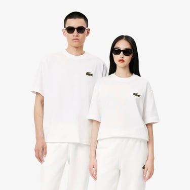  Lacoste Unisex Loose Fit Bisiklet Yaka Beyaz T-Shirt