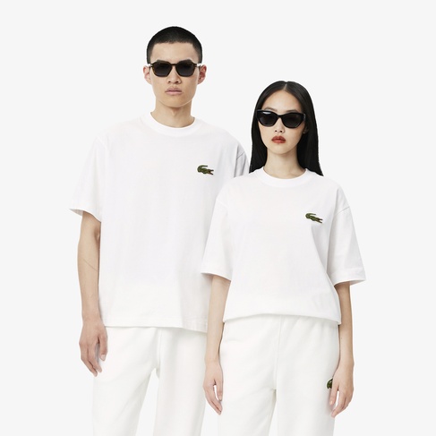  Lacoste Unisex Loose Fit Bisiklet Yaka Beyaz T-Shirt