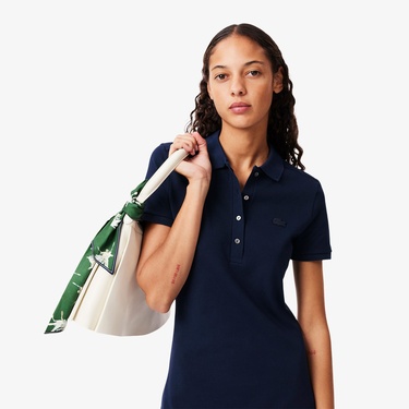  Lacoste Kadın Slim Fit Kısa Kollu Polo Yaka Lacivert Elbise
