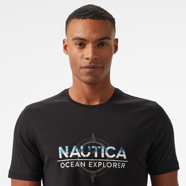  Nautica Erkek Siyah Regular Fit Baskılı T-Shirt