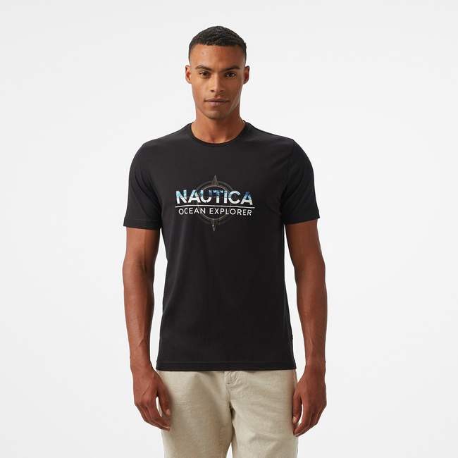  Nautica Erkek Siyah Regular Fit Baskılı T-Shirt