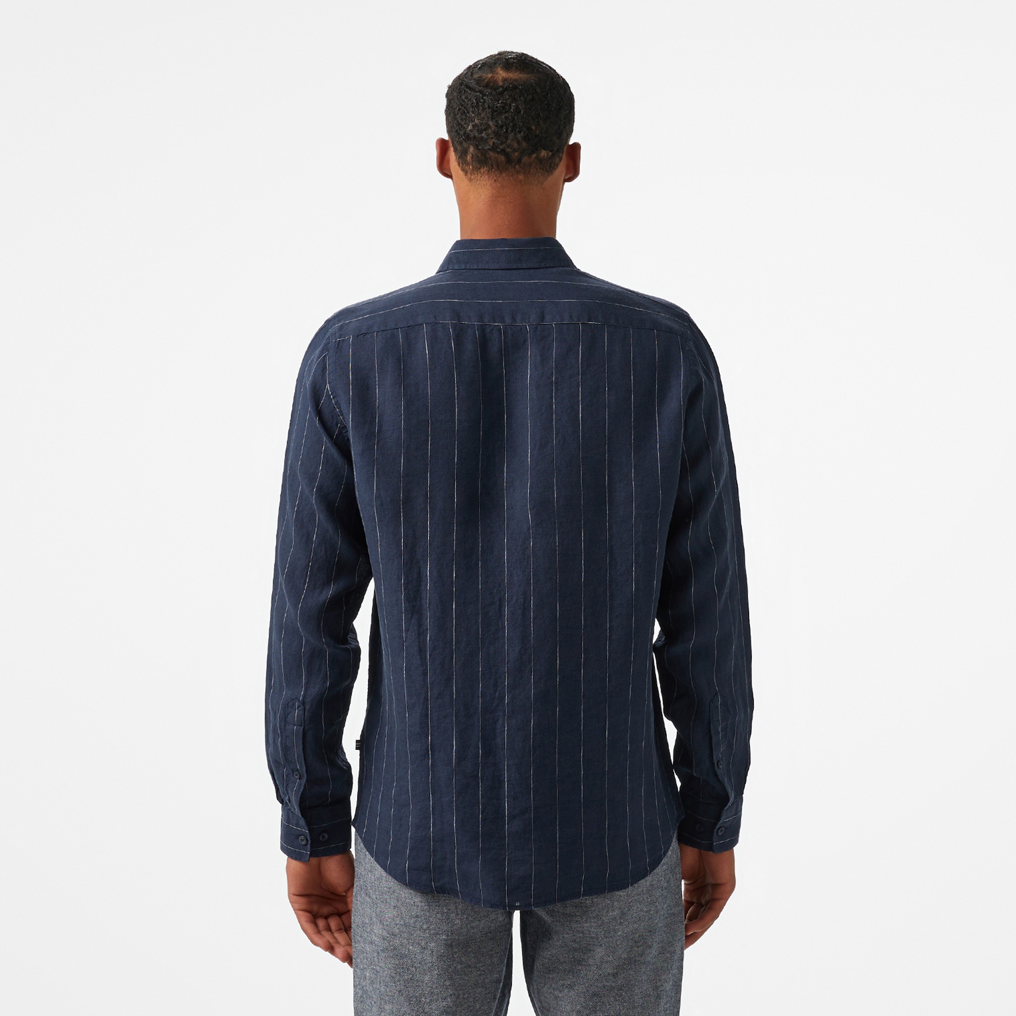 Nautica Erkek Lacivert Classic Fit Çizgili Gömlek