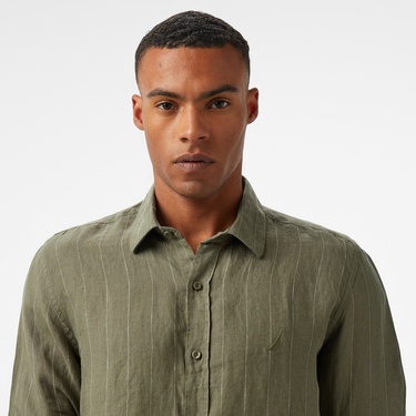  Nautica Erkek Yeşil Classic Fit Çizgili Gömlek