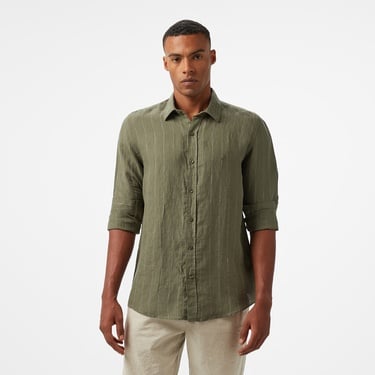  Nautica Erkek Yeşil Classic Fit Çizgili Gömlek