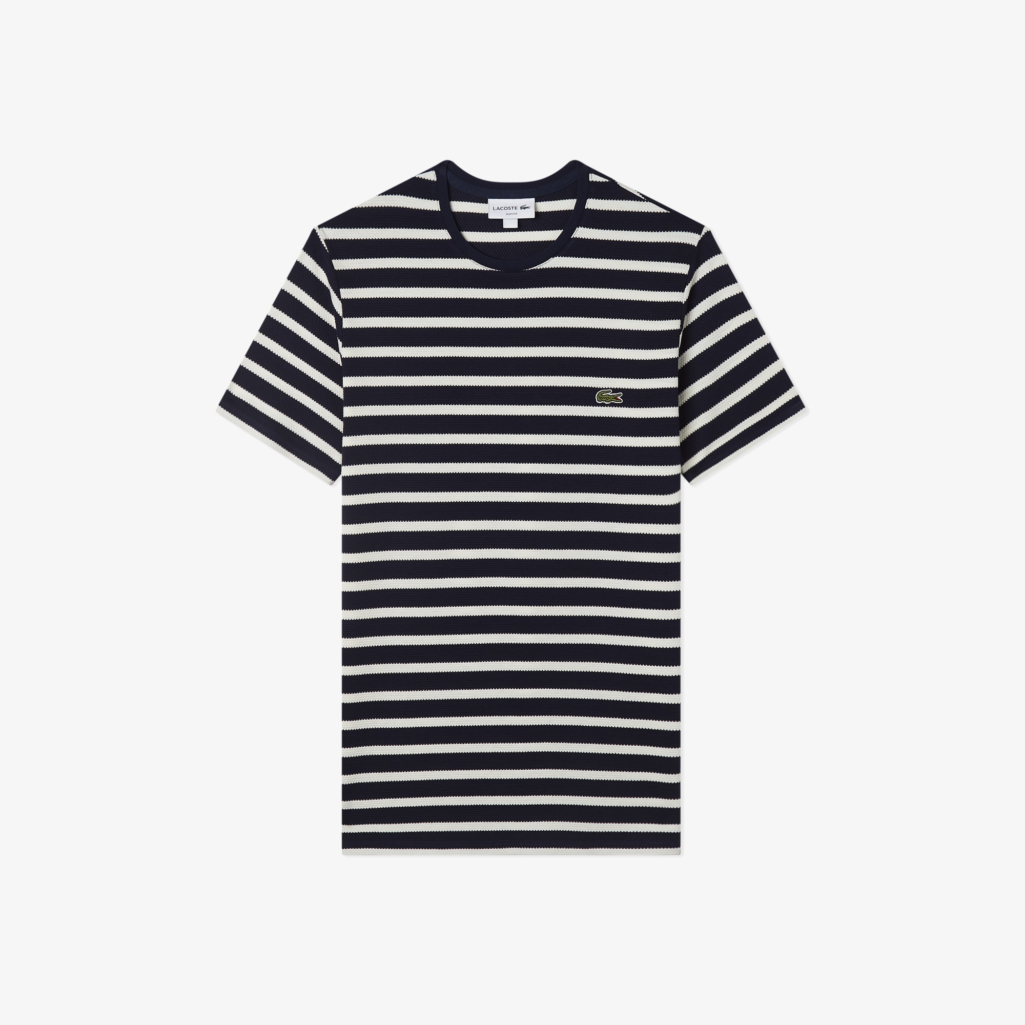 Lacoste Erkek Slim Fit Bisiklet Yaka Çizgili Lacivert T-Shirt