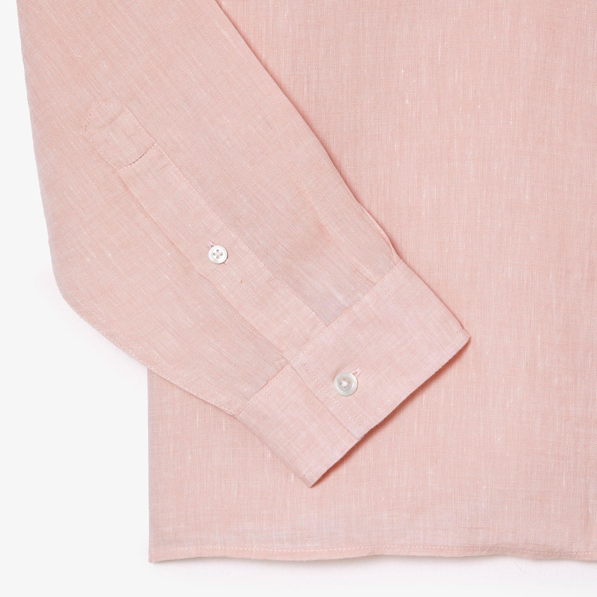 Erkek Regular Fit Düğmeli Yaka Keten Açık Pembe Gömlek