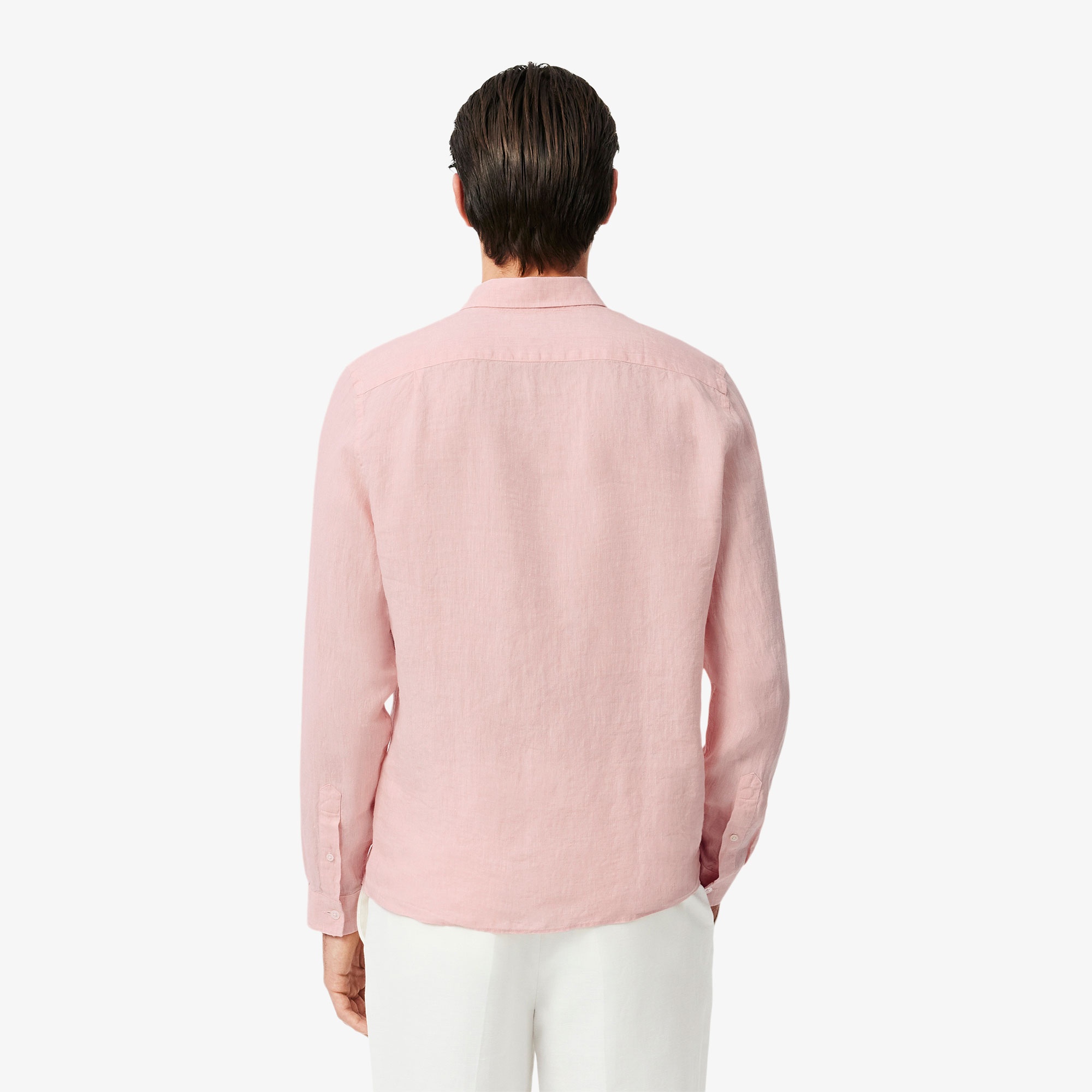 Erkek Regular Fit Düğmeli Yaka Keten Açık Pembe Gömlek