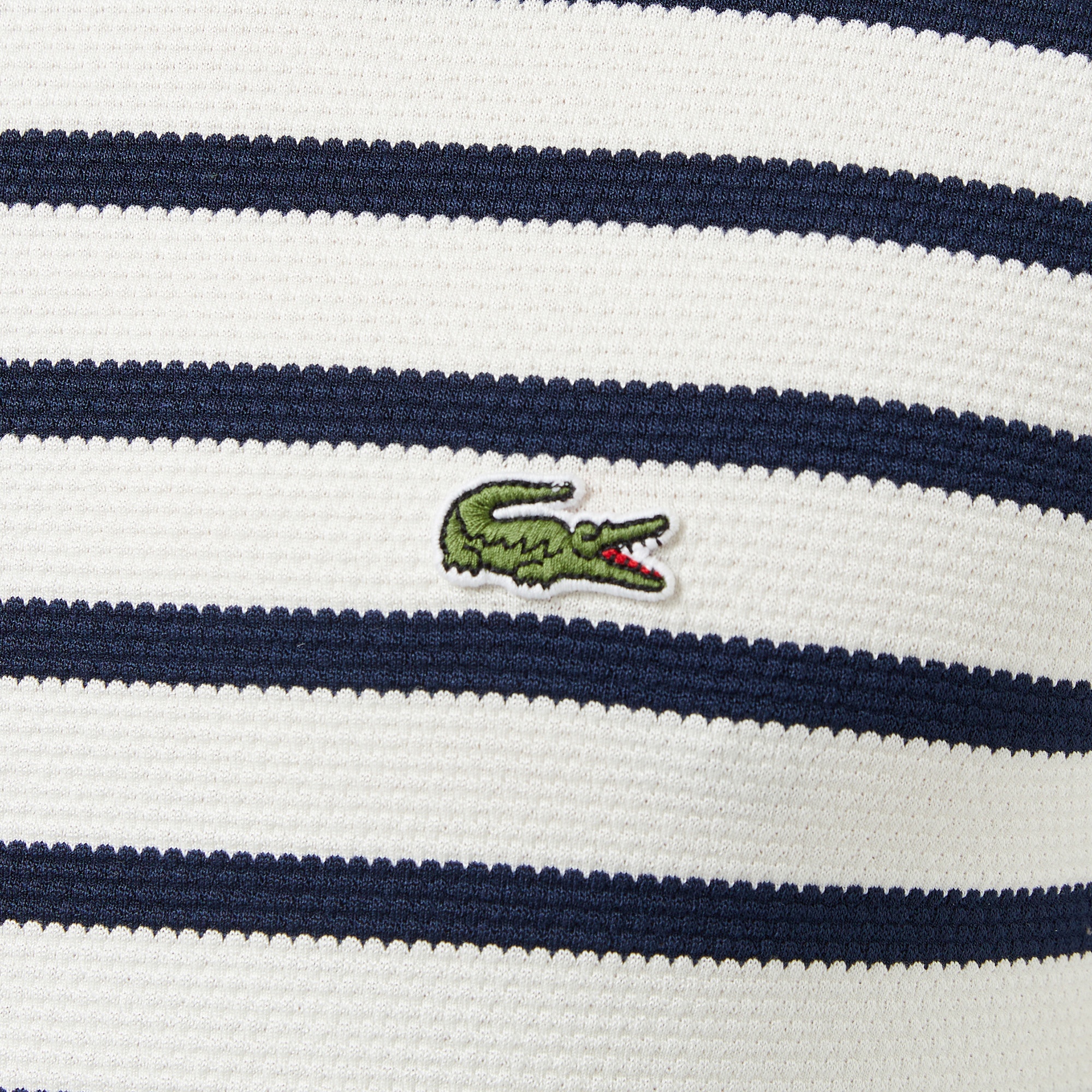 Lacoste Erkek Slim Fit Bisiklet Yaka Çizgili Beyaz T-Shirt