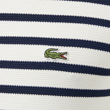  Lacoste Erkek Slim Fit Bisiklet Yaka Çizgili Beyaz T-Shirt
