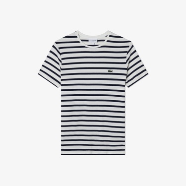  Lacoste Erkek Slim Fit Bisiklet Yaka Çizgili Beyaz T-Shirt