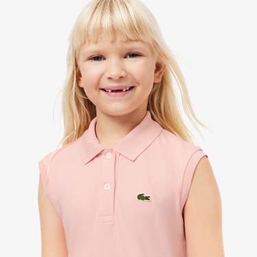  Lacoste Kız Çocuk Kolsuz Polo Yaka Pembe Elbise