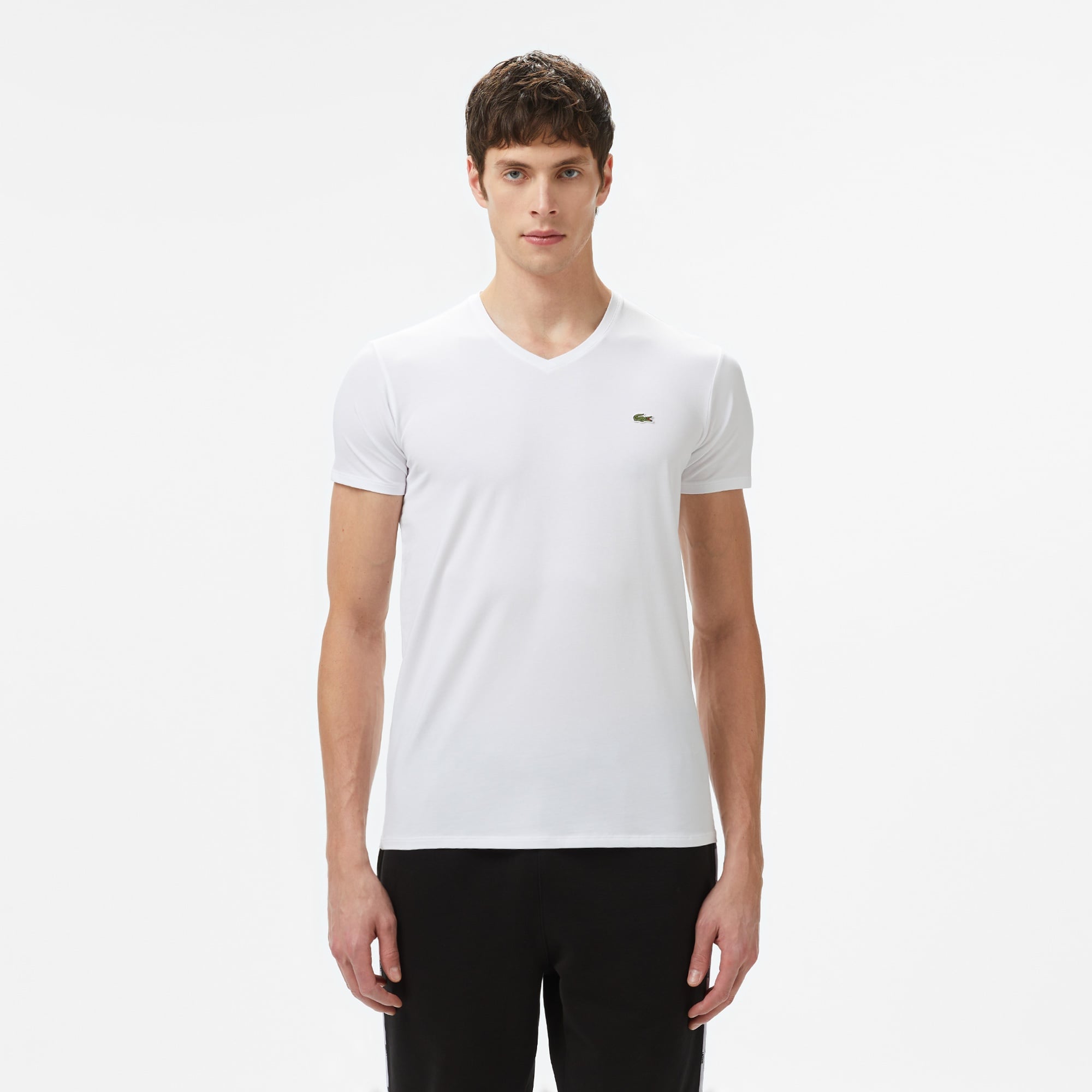 Lacoste Erkek Slim Fit V Yaka Beyaz T-Shirt