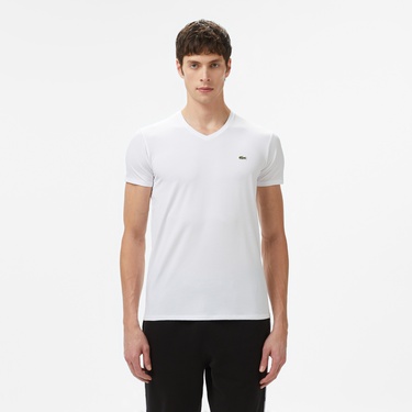  Lacoste Erkek Slim Fit V Yaka Beyaz T-Shirt