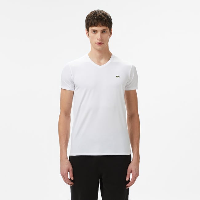  Lacoste Erkek Slim Fit V Yaka Beyaz T-Shirt