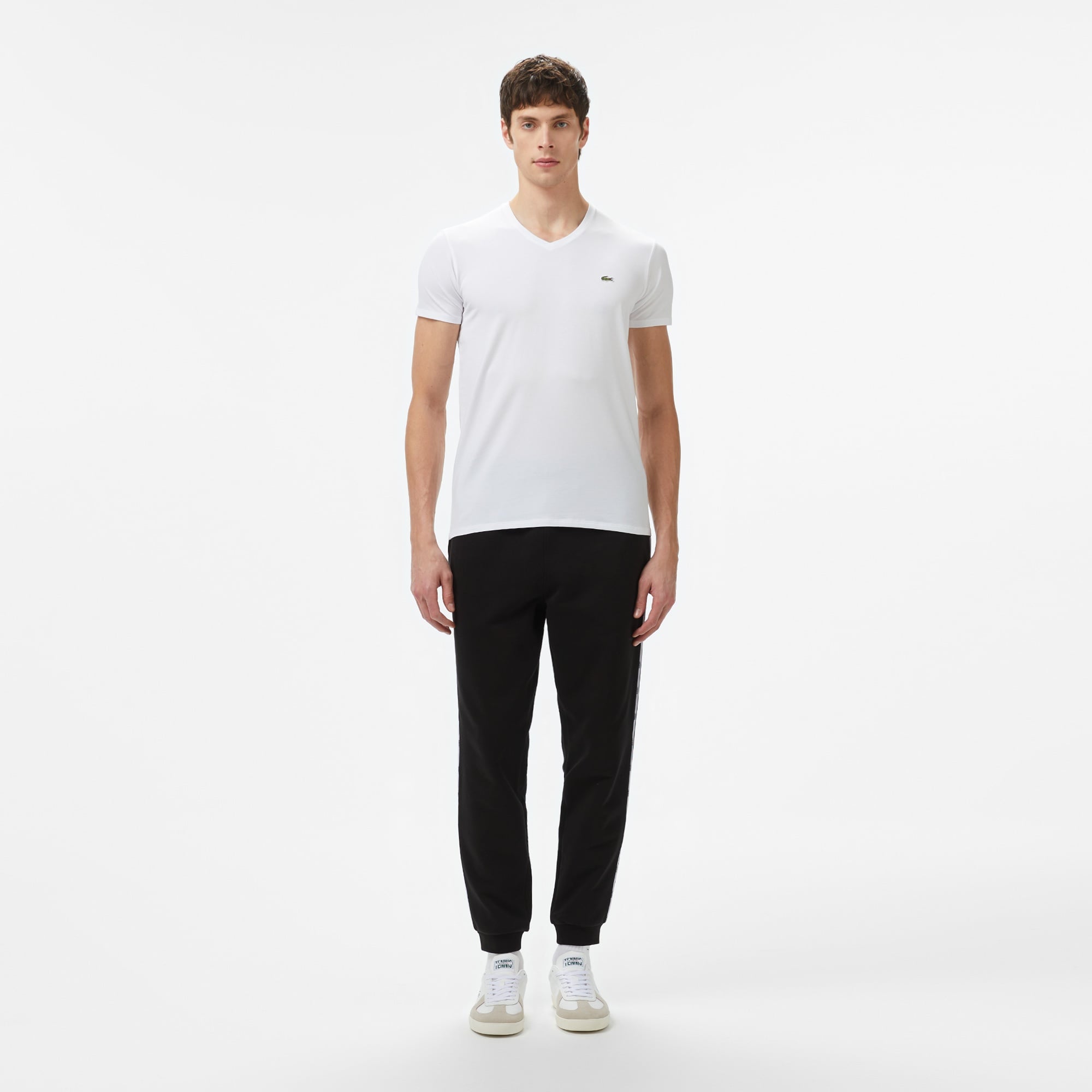 Lacoste Erkek Slim Fit V Yaka Beyaz T-Shirt