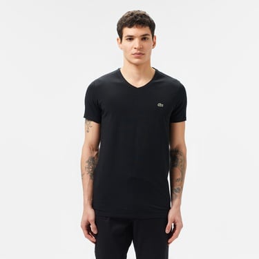  Lacoste Erkek Slim Fit V Yaka Siyah T-Shirt