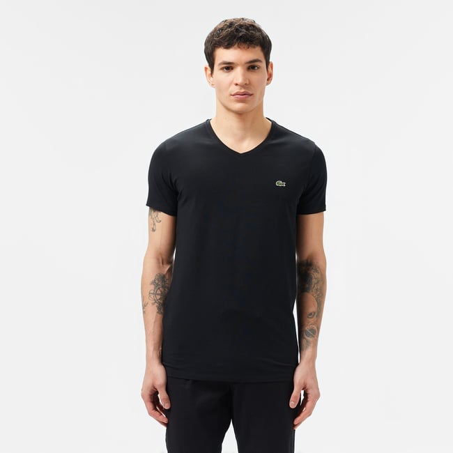  Lacoste Erkek Slim Fit V Yaka Siyah T-Shirt