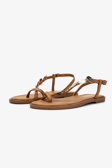  Valmenti Kadın Hakiki Deri Taba Deri Parmak Arası Sandalet